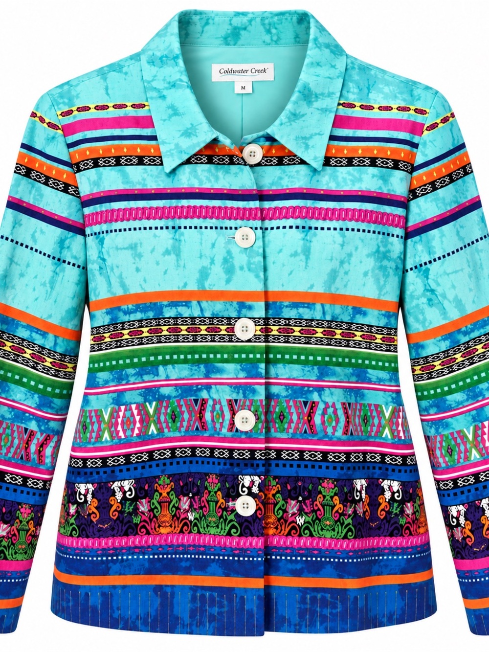Coldwater Creek M Southwestern Boho Turquoise 100% Cotton Jacket
